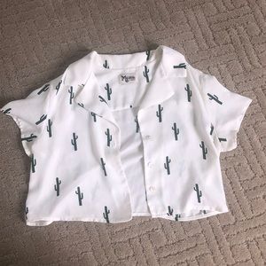 cactus cropped shirt ; worn once